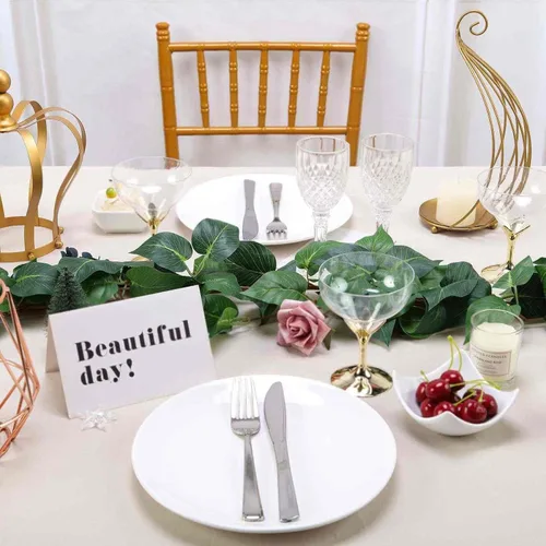 Miniatura 7 de Efavormart - Guirnalda artificial de hojas de álamo verde de 5 pies, vid verde exuberante al tacto real para grandes banquetes de mesa y decoración