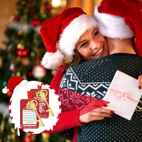 Miniatura 5 de Llave de Papá Noel de Navidad para casas sin chimenea, llave de metal, adorno colgante de árbol de Navidad con tarjeta para decoración de casas
