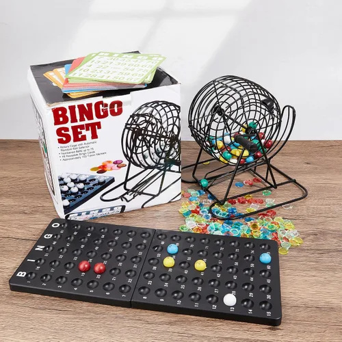 Miniatura 7 de Juego de bingo, incluye jaula de rueda de bingo, 75 bolas de bingo de colores, 50 tarjetas de bingo, 300 fichas de bingo coloridas, tablero maestro