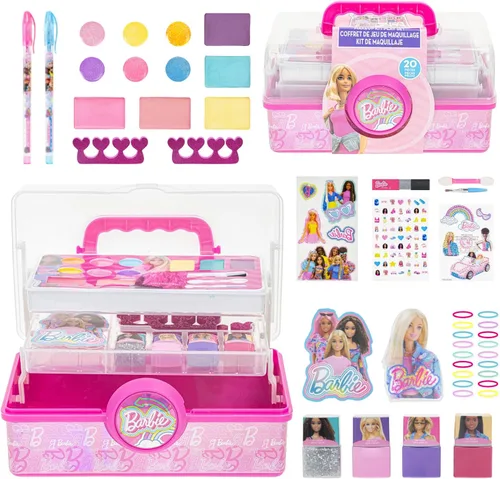 Set de cosméticos Barbie para niñas, incluye maquillaje de uñas, labios, ojos y mejillas, juego de belleza seguro y no tóxico de Townley Girl
