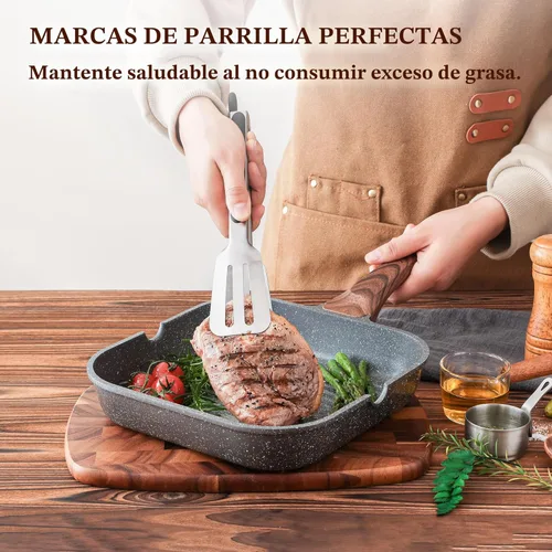 Miniatura 3 de SENSARTE Sartén Parrilla Antiadherente para Estufas, Plancha Versátil con Boquillas de Vertido, Superficie de Cocción Cuadrada Grande, Sartén Gris