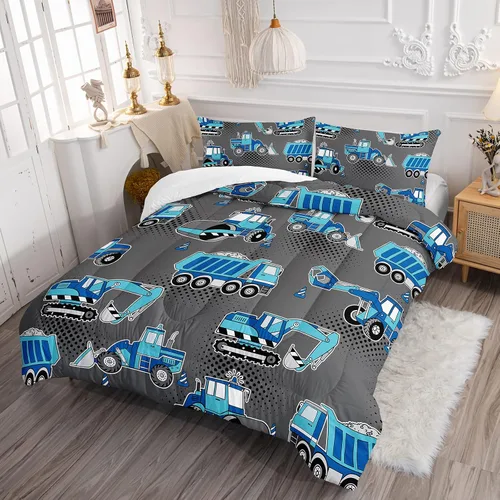 Miniatura 2 de Juego de ropa de cama de coche de dibujos animados para niños, edredón de vehículos de construcción para niños, juego de camión de maquinaria con 1