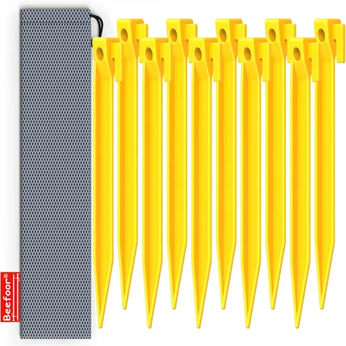Miniatura 8 de Paquete de 10 estacas de plástico para tienda de campaña, estacas de anclaje resistentes de 6 pulgadas para camping, jardinería, paisajismo