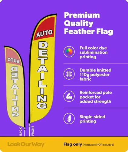 Miniatura 2 de LookOurWay Bandera de plumas, bandera publicitaria de 12 pies de alto para promoción de negocios y eventos, solo bandera, detalles automáticos