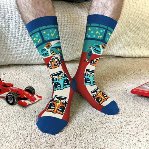 Miniatura 2 de VICRAZY Coche de Carreras, Calcetines de Coche Deportivo para Hombres, Mujeres - Regalos de Fórmula 1, Calcetines de Carreras, Rellenos de Media