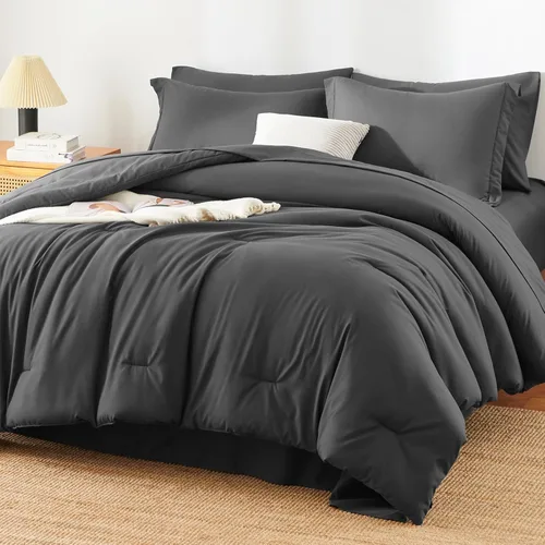 Miniatura 10 de Juego de edredón blanco queen, 7 piezas cama en una bolsa, juego ligero de ropa de cama queen, juego de 7 piezas para todas las estaciones, suave