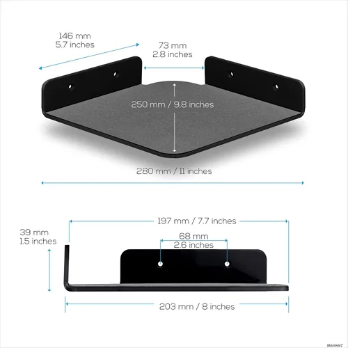 Miniatura 2 de BRAINWAVZ Paquete de 2 estantes flotantes de esquina de 8 pulgadas para altavoces, libros, decoración, plantas, cámaras, fotos, cocina, baño
