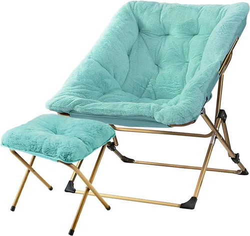 Miniatura 10 de Walsham Silla plegable cómoda, de piel sintética, suave, acogedora, silla Papasan de lectura para adultos, niños, dormitorio, sala de estar, Negro