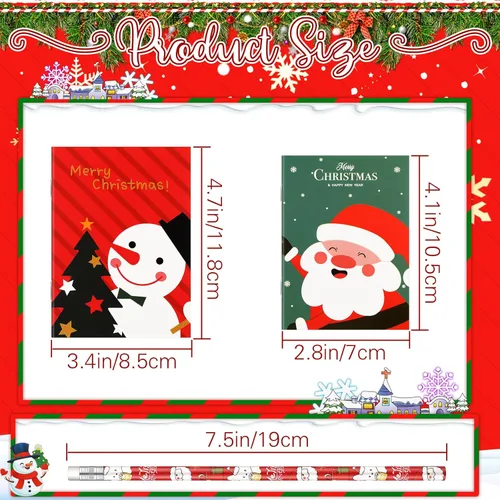 Miniatura 2 de Yexiya 72 piezas de set de papelería de Navidad para niños, mini cuadernos de Navidad y lápices a granel, pequeños blocs de notas de bolsillo