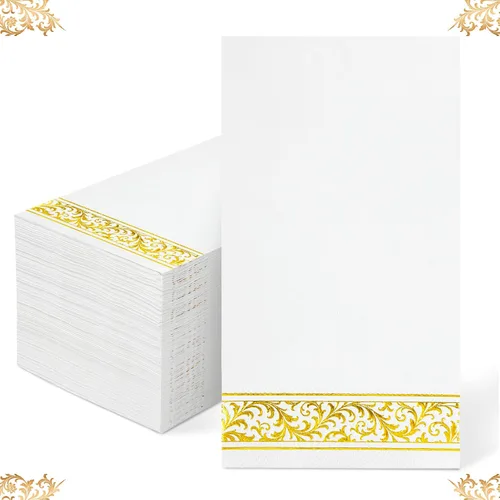 Miniatura 9 de 200 Servilletas de Papel con Ribete Dorado Negras Elegantes Servilletas de Cena, Servilletas de Invitados de 3 Capas con Papel Dorado Desechables