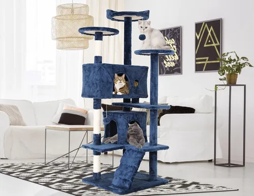 Miniatura 9 de Árbol para gatos de varios niveles de 54 pulgadas de alto, muebles con 3 postes rascadores, 3 plataformas de soporte, 2 condominios, torre con Gris