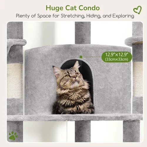 Miniatura 4 de Globlazer Torre esquinera para gatos de interior, torre de condominio de 51 pulgadas para gatos de varios niveles con hamaca grande, 7 postes claro