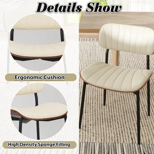 Miniatura 7 de HENGJIANYI Bentwood - Juego de 2 sillas de comedor modernas de piel sintética con patas de metal, sillas de cocina tapizadas de mediados de siglo