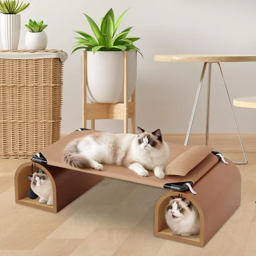 Miniatura 3 de Baoblaze Elevated Cat Bed Pet Cot Portable Removable Comfortable Wooden Cat Hammock Lounger for Indoor Outdoor Home Patio Terrace Yard, Coffee