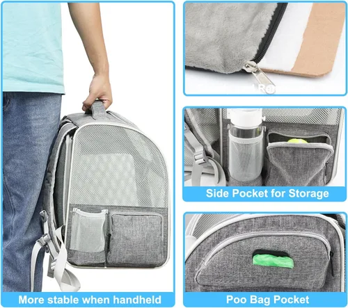 Miniatura 4 de Texsens Mochila para gatos expandible para mascotas, mochila para mascotas para gatos medianos y perros pequeños, ideal para viajes, senderismo y al