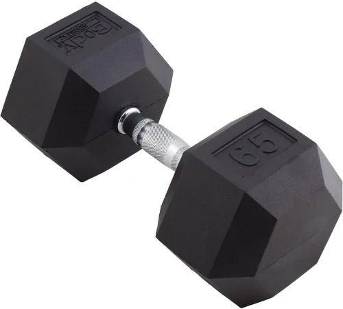 Miniatura 20 de Body Sport Mancuerna hexagonal con revestimiento de goma, individual – Mancuernas para ejercicios – Equipo de entrenamiento de fuerza – Accesorios