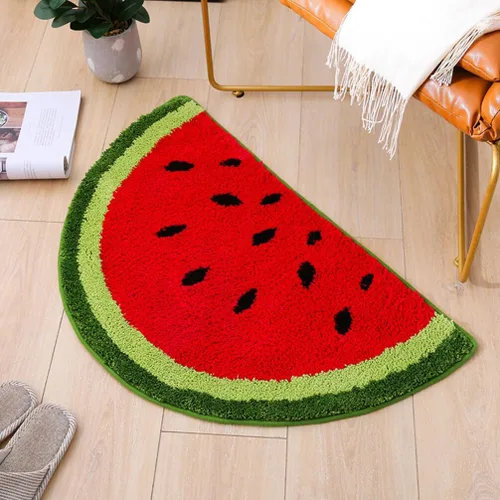 Miniatura 2 de VOSAREA Alfombra en forma de fruta, alfombra semicircular para puerta, alfombra de baño de felpa antideslizante, absorbente, alfombra gruesa