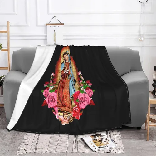 Miniatura 2 de Manta de franela suave y acogedora con texto en inglés "Our Lady of Guadalupe Virgen María", para sofá, cama, caravana, 50 x 40 pulgadas