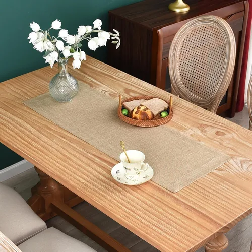 Miniatura 7 de NEWISHER Camino de mesa rústico de granja, color beige sólido, camino de mesa rectangular de lino sintético para uso diario, cocina, comedor, mesa
