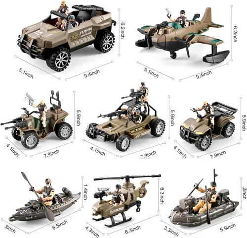 Miniatura 3 de Juguetes de Soldaditos 56 en 1 para Niños 4-7 6-8 8-12, Camión Militar/Helicóptero/Bote Kayak/Motocicleta/Figuras de Acción de Soldaditos/Equipos
