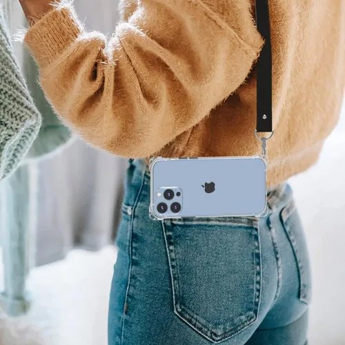 Miniatura 6 de Funda transparente para iPhone 13 Pro Max con correa cruzada ajustable desmontable, ajuste delgado, funda protectora a prueba de golpes con cordón