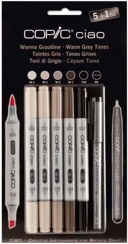 Copic Ciao - Juego de marcadores 5+1, tonos grises cálidos (paquete de 5 + multiliner)