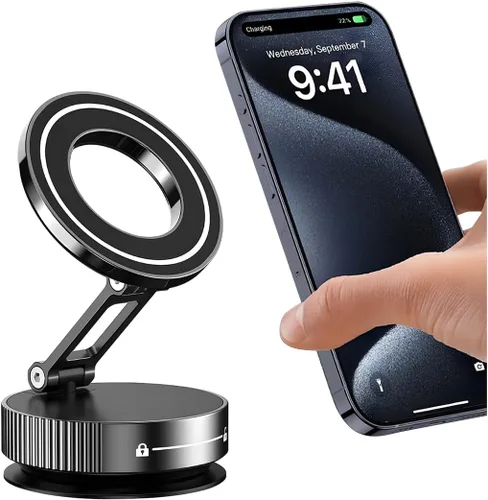 HZEL Soporte magnético para teléfono al vacío para automóvil, soporte plegable para teléfonos inteligentes con ventosa, giratorio de 360°,