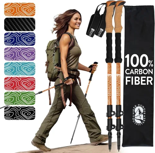 Miniatura 21 de 100% Carbon Fiber Trekking Poles by USA Brand - Ultra Strong Lightweight Collapsible Hiking Poles with Cork and EVA Foam Grips & Quick Adjustable