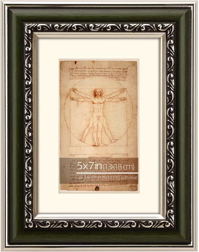 Miniatura 4 de 2 Pack de Marcos de Fotos 5x7 Desgastados en Verde con Acentos Plateados, Estilo Clásico y Ornamentado, Con Alfombrilla para Fotos de 3.5x5.5