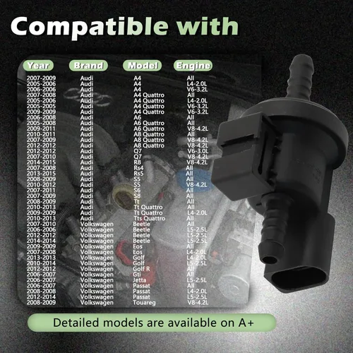 Miniatura 3 de 06E906517A Evap Vapor Canister Purga Solenoide 2.0L 2.5L 3.0L 3.2L Compatible con Audi A4 A6 A8 Quattro Q7 R8 RS4 RS5 S5 S6 S8 TT TTS