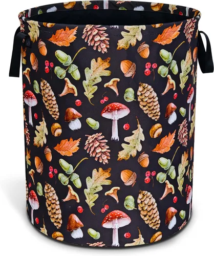 Cesta de lavandería con hongos vintage, plantas del bosque, plegable, de tela Oxford, divertida bolsa de lavandería, cesta de almacenamiento de