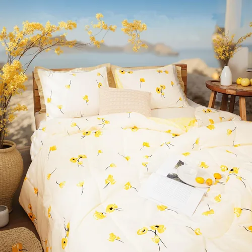 Miniatura 3 de Bedorm - Juego de edredón floral amarillo