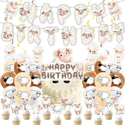 Juego de decoraciones de fiesta de ovejas, 38 unidades, blanco, unisex, para adultos y niños, perfecto para cumpleaños, baby showers, celebraciones