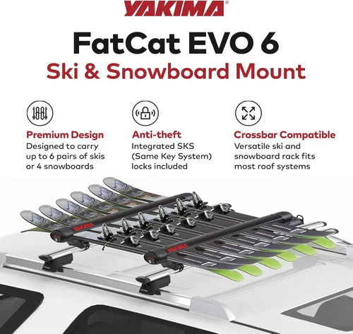 Miniatura 2 de Yakima FatCat EVO 6 - Soporte de techo para esquí y snowboard para 6 pares de esquís o 4 tablas de snowboard, color negro, portaequipajes