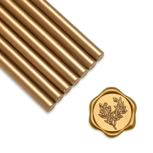 Miniatura 10 de UNIQOOO - Barras de cera mini para pistola de pegamento para sello de cera – Oro metálico prosecco, ideal para invitaciones de boda, tarjetas
