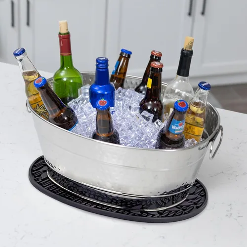 Miniatura 3 de Cubetas de acero inoxidable BREKX Colt para bebidas para fiestas + alfombrillas aisladas para fiestas, cubetas de hielo plateadas - El set incluye 2