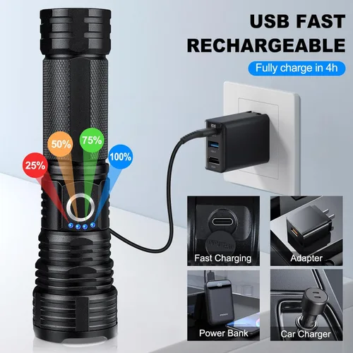 Miniatura 3 de Linternas Recargables de Alto Lumen, Paquete de 2 Linterna LED Súper Brillante de 99000 Lúmenes con 5 Modos e Impermeable, Carga Rápida USB Linterna
