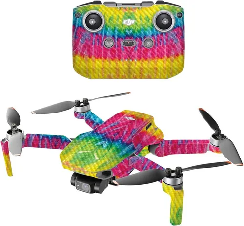 Miniatura 5 de Mighty Skins Fibra de carbono compatible con el dron portátil DJI Mini 2, salpicaduras de neón, acabado de fibra de carbono texturizado protector