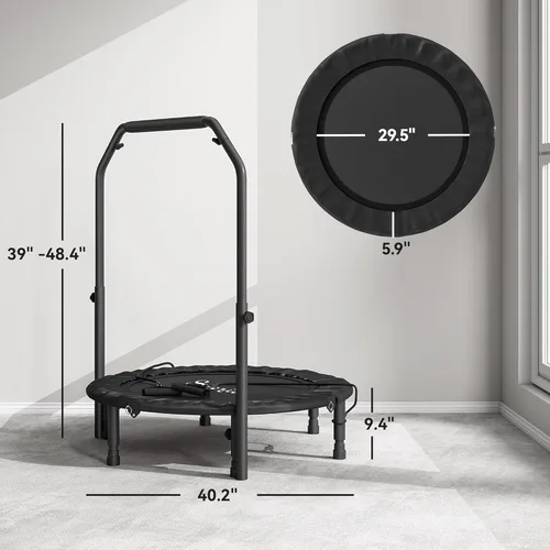 Miniatura 6 de Soozier Trampolín Rebounder para adultos, mini trampolín plegable con barra de mango ajustable, silencioso y seguro Bungee Rebounder Saltar