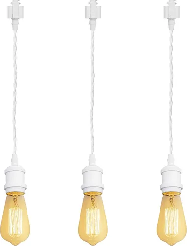 Miniatura 23 de Kiven 3 luces H System Track Mini colgante, soporte de lámpara con acabado negro perla, kit de luces de riel, colgante de rosa, tela trenzada