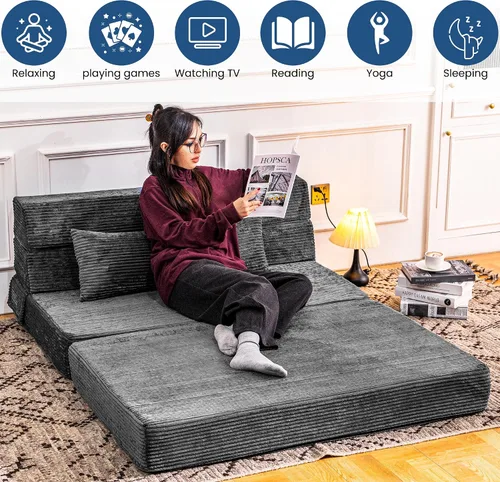 Miniatura 7 de Cvortll Sofá cama plegable, silla convertible con almohada, sofá plegable de espuma viscoelástica de alta densidad, sofá futón plegable para sala