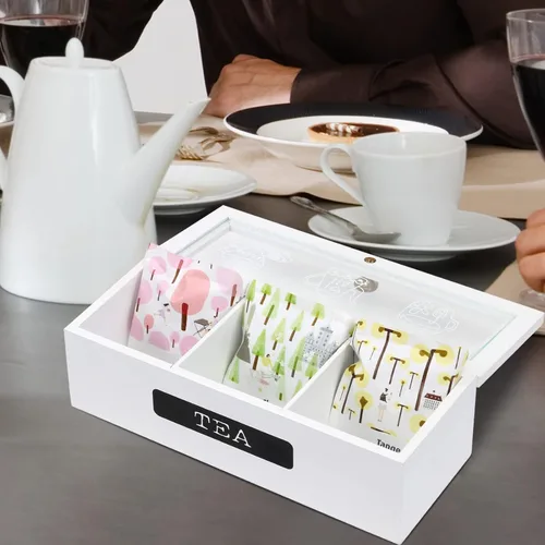 Miniatura 7 de Organizador de bolsas de té, organizador de bolsas de té de madera blanca con 3 compartimentos, organizador de soporte de té, caja de almacenamiento