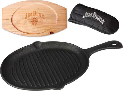 Miniatura 6 de Jim Beam JB0159, construcción resistente, sartén de hierro fundido pre-sazonado con base de madera y manopa, negro, pequeño