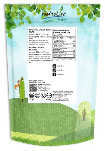 Miniatura 2 de Guisantes verdes orgánicos, 5 libras, sin OMG, secos, veganos, kosher, a granel. Fácil de cocinar. Gran fuente de proteínas, fibra, minerales