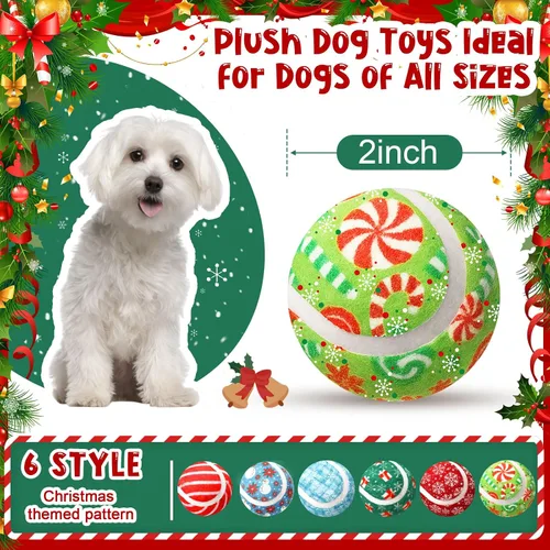 Miniatura 2 de Sosation Paquete de 6 pelotas de tenis chirriantes de Navidad para perros, pelotas de perro de 2.0 pulgadas, juguete interactivo duradero al aire