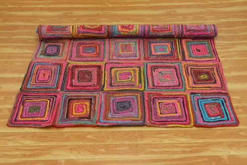 Miniatura 5 de Natural Jute Collection - Alfombra cuadrada de 3 x 3 pies, alfombra de yute trenzada a cuadros multicolor de 0.27 pulgadas de grosor, ideal