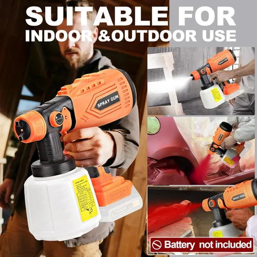Miniatura 8 de Pulverizador de pintura inalámbrico para batería Black&Decker de 20V, pistola de pintura manual con 3 patrones de pulverización y 4 boquillas, ideal
