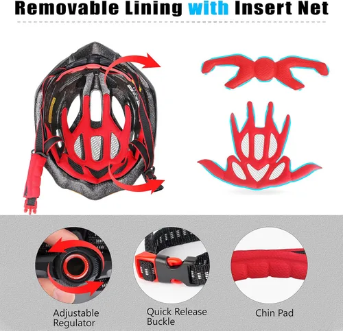 Miniatura 7 de Casco de bicicleta para hombre y mujer, casco de bicicleta Shinmax con luz trasera y visera desmontable Negro