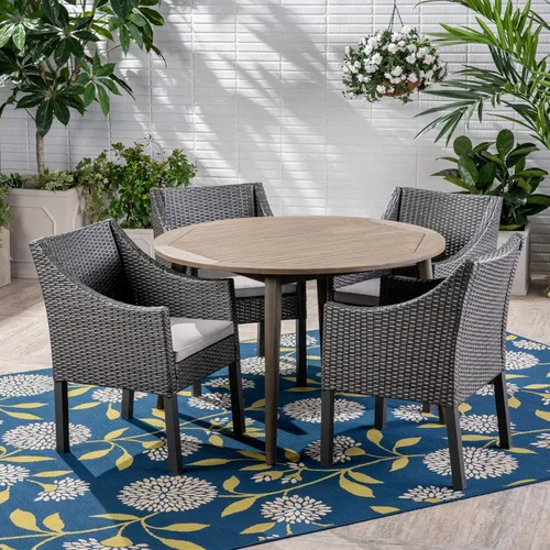 Miniatura 3 de Christopher Knight Home Shipp Outdoor - Juego de comedor de 5 piezas de madera y mimbre, acabado gris/plateado