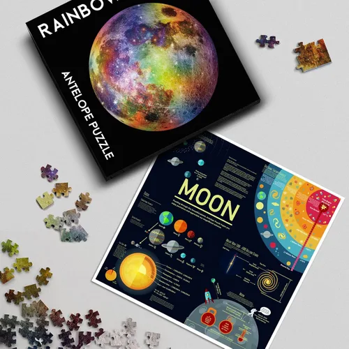 Miniatura 5 de ANTELOPE Rainbow Moon - Rompecabezas de 1000 piezas para adultos, tema espacial, cartón, rompecabezas redondo, alta resolución, acabado mate, sin
